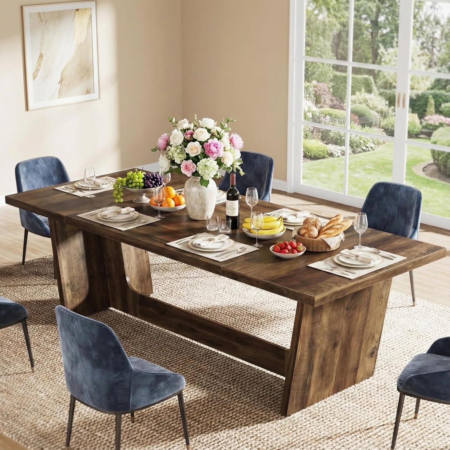 Lailang 180cm Eettafel, Eetkamertafel Rechthoekige, Industrial Dining Table, Houten Eettafel, Dining Table For 6 8, Large Dining Room Table, 180 x 80 x 76 cm, Rustic Brown