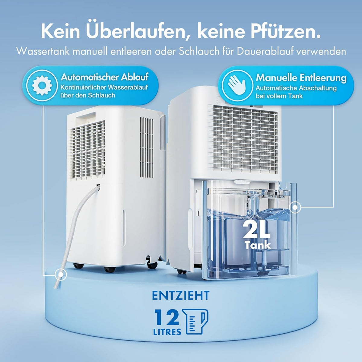 VonHaus Elektrische luchtontvochtiger, 12 l/dag, waterreservoir van 2 liter, kamerontvochtiger tegen vocht, condensatie, schimmel en geuren, luchtontvochtiger voor wasgoed, thuis, slaapkamer, 12 liter