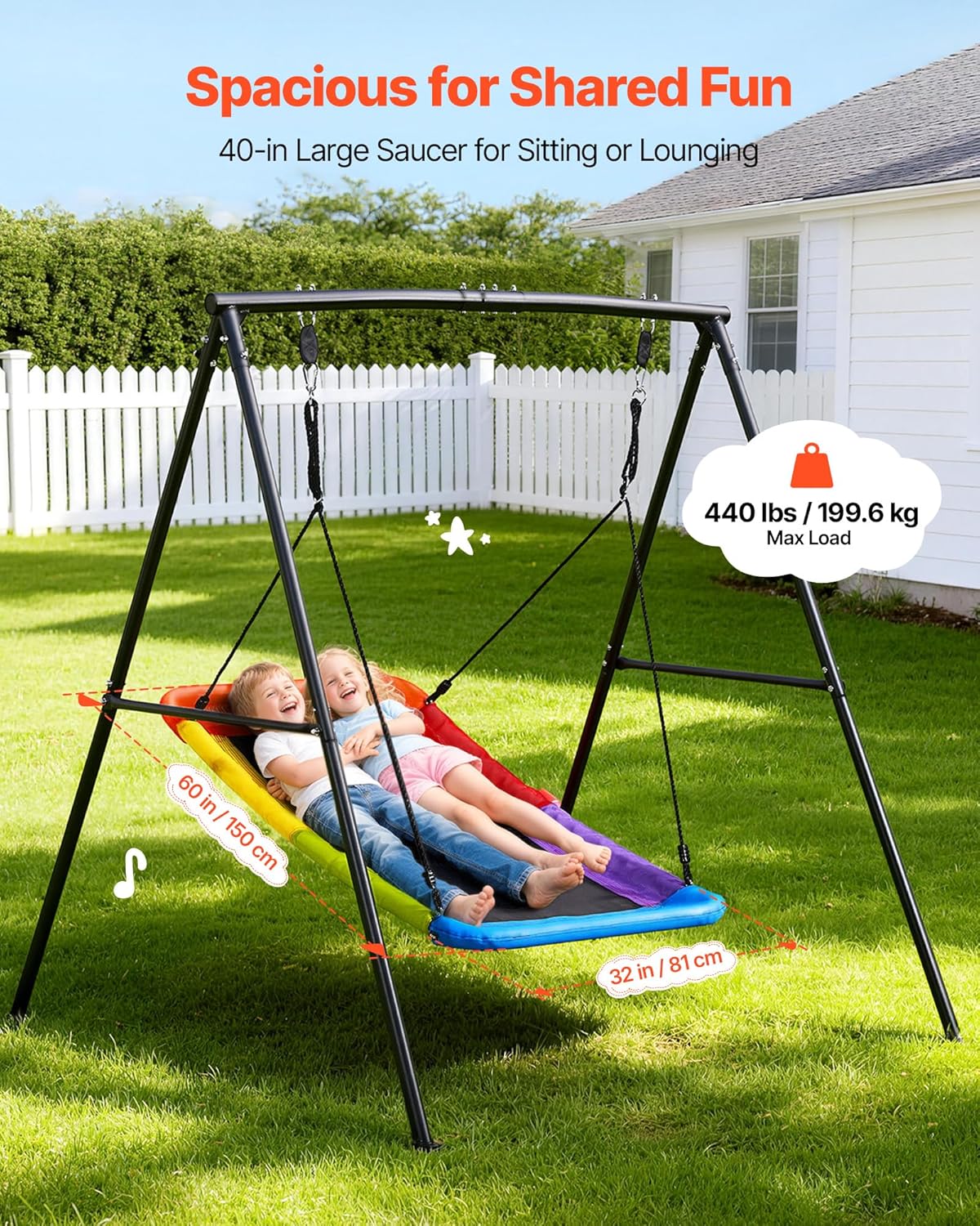 VEVOR Tuinschommel van metaal, A-vormig, voor kinderen, maximale belasting 199,6 kg, zitschommel 150 x 81 cm, voor buiten, binnenplaats, speelplaats, driehoekige structuur voor kinderen