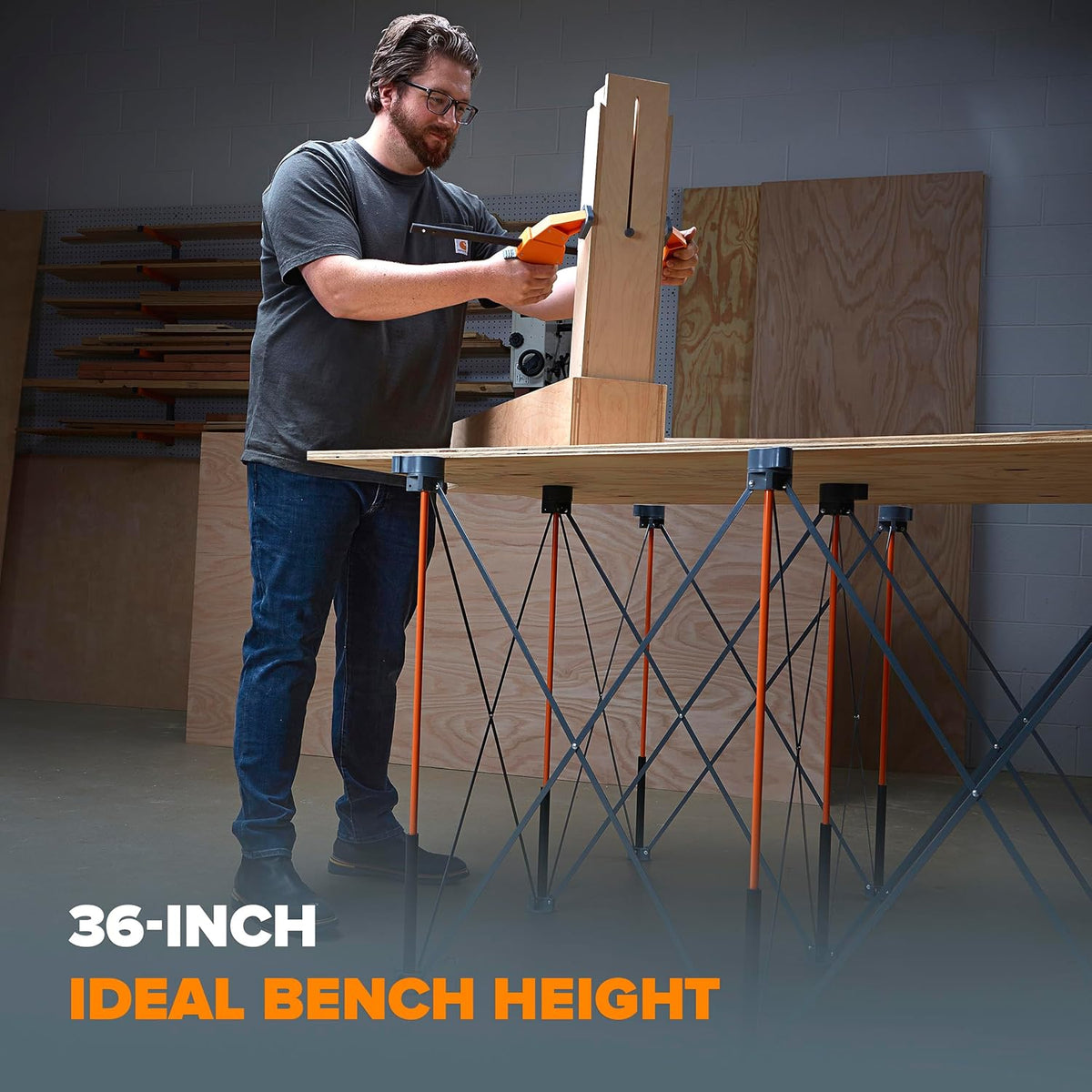 BORA Duizendpoot hoog 4ft x 4ft x 36" 9-Strut draagbare werkstandaard, inclusief draagriem, CT9