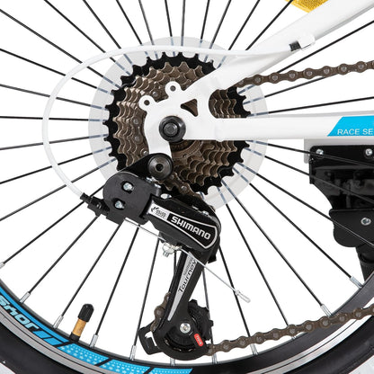JOYSTAR Lubbock Kinderfiets, 20, 24 inch, voor jongens en meisjes van 7 tot 12 jaar, hardtail mountainbike voor kinderen, met 1 versnellingen/7 versnellingen, witte wand-knbby-banden, kinderfiets
