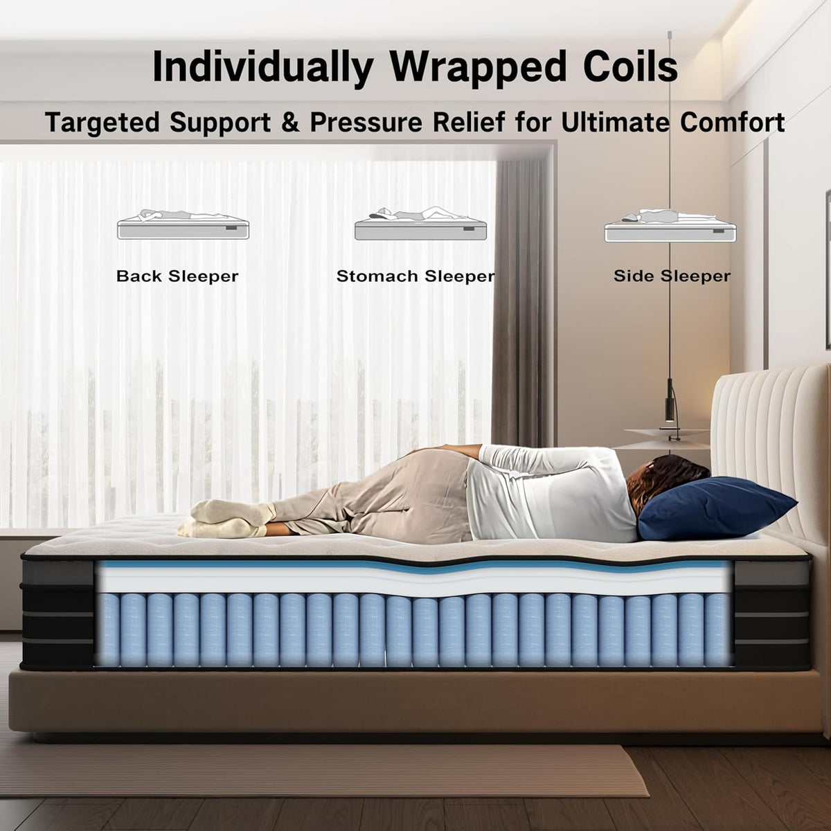 Matras 120 x 200 cm boxspring hardheid H3, geschikt voor kinderen en volwassenen, Öko-Tex gecertificeerd, ergonomisch matras met 7 zones, hoogte 20 cm
