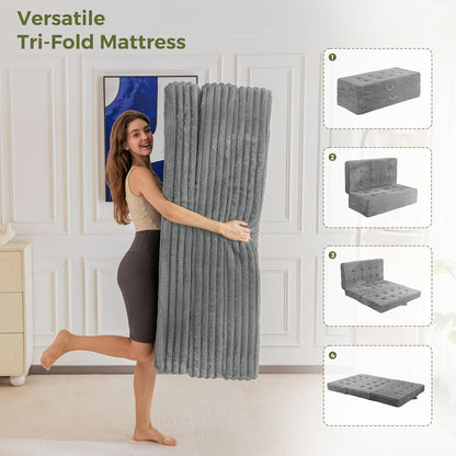 MAXYOYO Opvouwbaar matras 190 * 90 cm, 15 cm gestoffeerd opvouwbaar matras met premium imitatiebont, drievoudig opvouwbare futon slaapbank voor woonkamer/logeerkamer