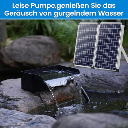 Biling 70 W Solar vijver watervalset, 30 cm roestvrijstalen overloop vijverpomp waterval en duurzame buisdecoratie voor koivijver, zwembad, beekloop, tuinvijver, terras, doe-het-zelf siervijver