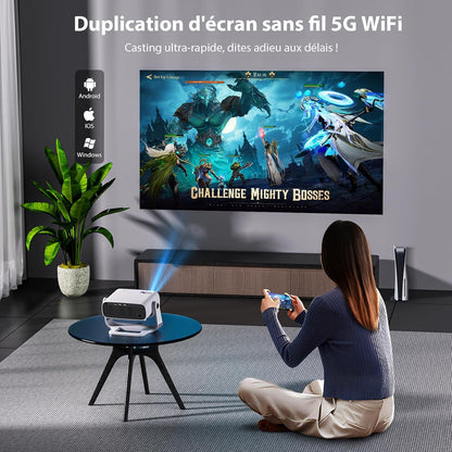 Beamer 2025 met geïntegreerde app – draagbare projector full hd 1080p 650ANSI, retroprojector ondersteunt 4K WiFi Bluetooth, trapeziumcorrectie auto en 4P, compatibel met iOS Android HDMI