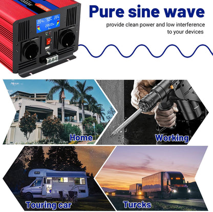 5000w Spanningsomvormer 24v 230v Zuivere Sinusomvormer met 2 EU-aansluitingen en USB, draadloze afstandsbediening, LCD-scherm
