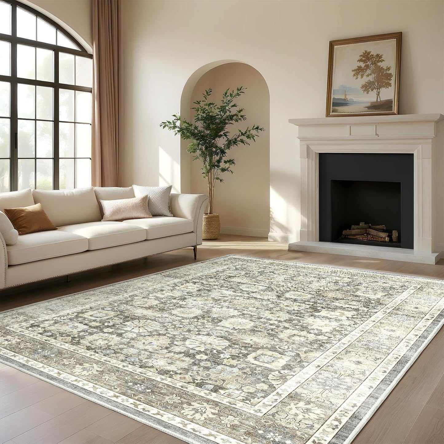 HOMFINE Vintage tapijt - woonkamertapijt slaapkamertapijt wasbare tapijten eetkamertapijt laagpolig buitentapijt pluizig antisliptapijt 240 x 340 cm Grijs