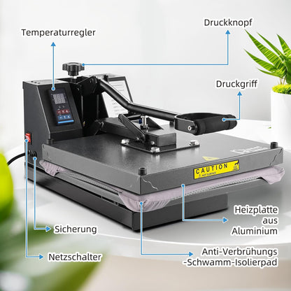 Professionele sublimatiemachine – Hittepers – Sublimatiepers – Thermopers – Transferpers – Voor Hoeden, T-Shirts En Hout – 38 x 38 cm – 1600 W