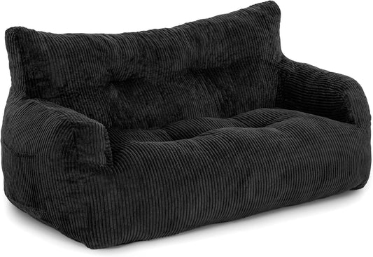 Pamapic Zitzak, zitzak voor volwassenen met vulling, dubbele loungestoel met draagbare handgreep, moderne ergonomische beanbag, indoor zitzak, stoel voor woonkamer, slaapkamer, speelkamer, zwart