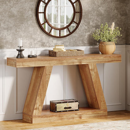 Tribesigns Console Table, 140 x 30 x 80 cm, Side Table, Corridor Table, Sofa Table for Small Spaces, Console Table with Storage Space at Entrance, Hallway, Living Room, Natural Brown