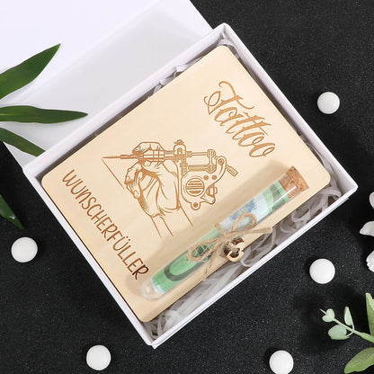 Tattoo cadeau van hout, tattoo, geldcadeau, verpakking met reageerbuisjes, grappig cadeau voor dames en heren, tattoo-liefhebbers, tatoeëerders