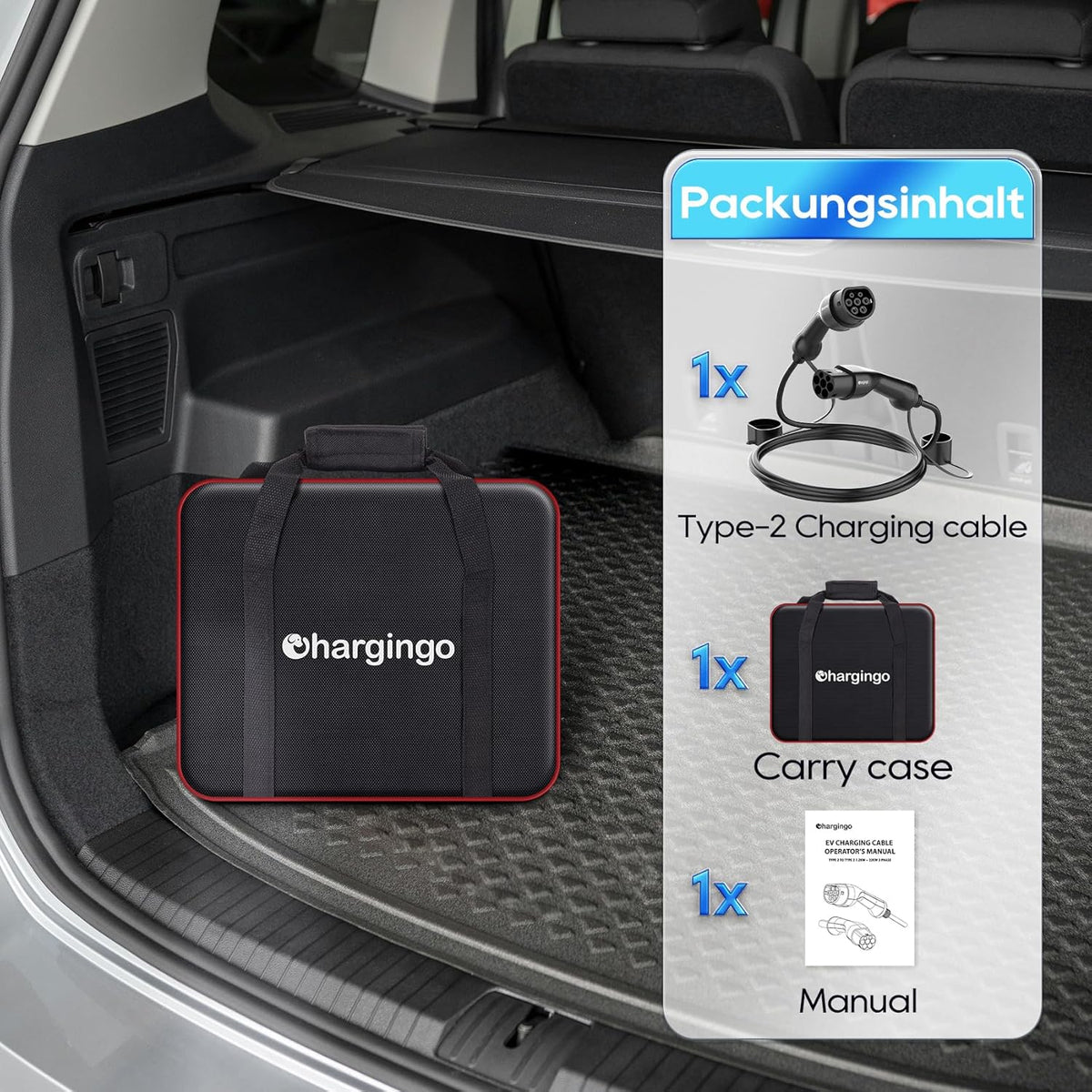 Type 2 Oplaadkabel – EV Laadkabel – Elektrische Auto Kabel – Snellader Kabel – PHEV Oplaadkabel – 22 kW 32 A 3-Fase – 5 Meter – IP65 Waterdicht – Inclusief Draagtas