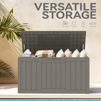 DWVO Outdoor Garden Opbergdoos|380L 115x55x58,3cm|Waterdicht||Veilig afsluitbaar|Zijdraaggrepen|All Weather Resistant|Patio Resin Deck Box voor kussens, apparatuur, schoen (Taupe)