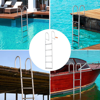 VEVOR Dockladder 5 afneembare treden, 227 kg draagkracht, pontonbootladder van aluminiumlegering met 8 cm brede trede en antislip rubberen mat, voor het instappen in schepen/meren/zwembaden/zeeën