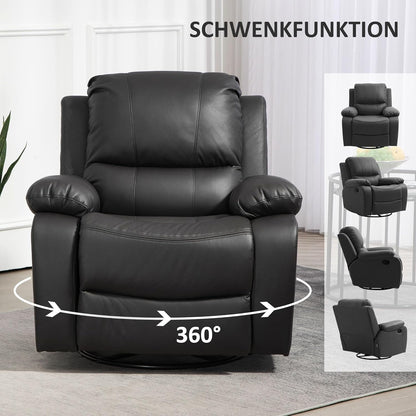 Relaxstoel – Fauteuil – TV Stoel – Ligstoel – Zwarte Microvezel Stoel – Verstelbare Rugleuning Tot 135° – Ingebouwde Voetensteun & Draaibaar