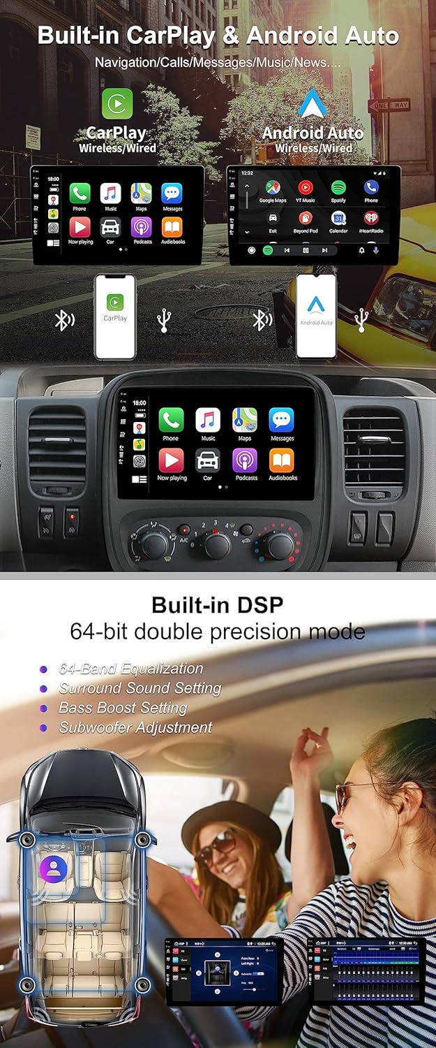 Android 14 Autoradio – Android Carplay Radio – Multimedia Systeem – 2 Din Speler – Navigatie Systeem – 9 Inch IPS Scherm – Draadloze CarPlay & Fast-Boot