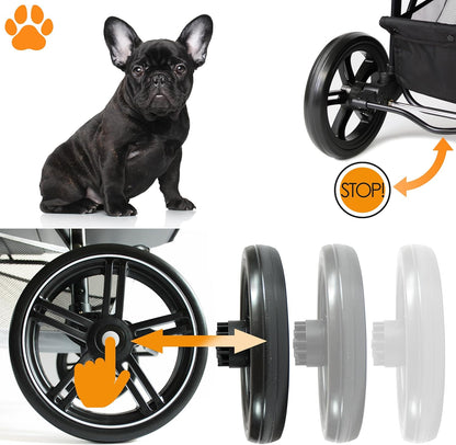 COOPER Hondenwagen en huisdierbuggy tot 32 kg, met opbergmand voor boodschappen, eenvoudig opvouwbaar, 3-voudig in hoogte verstelbaar, reflecterend en modern design, grijs