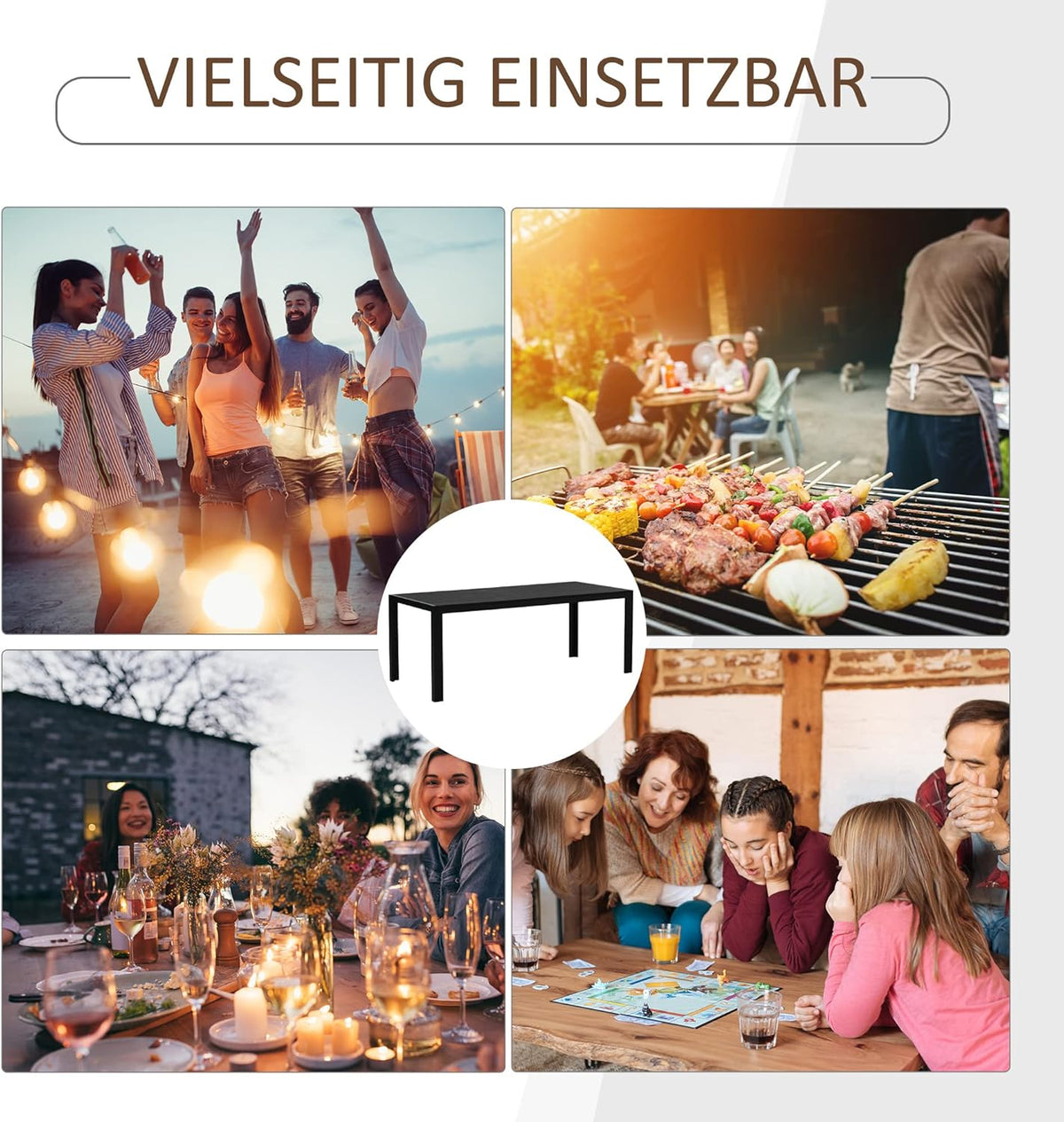 Outsunny garden table aluminum table garden terrace wood-plastic WPC Non-wood black - QUORE