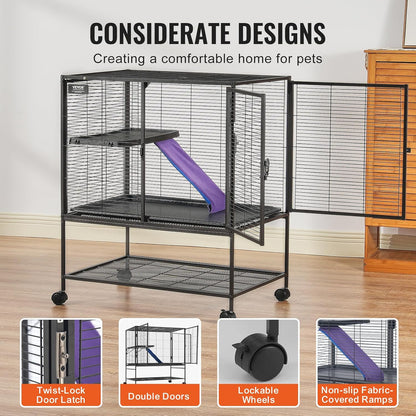 4-Laags Metalen Kooi Voor Fretten -  Geschikt Voor Ratten, Hamsters, Cavia's en Chinchilla's - 92 cm x 58 cm x 100 cm