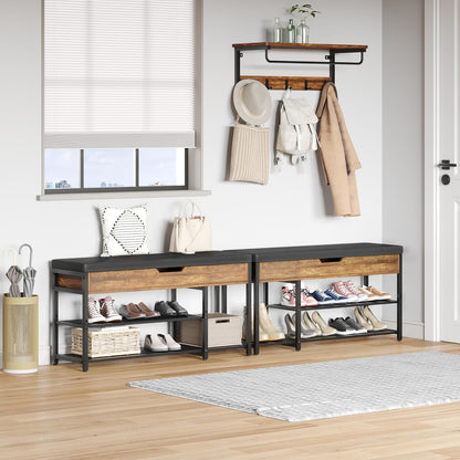 Mondeer Schoenbank, Metaal, Rustiek Bruin & Zwart, 96 x 30 x 50 cm