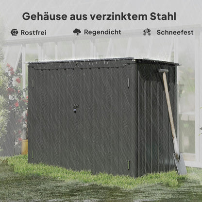 Outsunny afvalcontainerbox voor 2 containers met slot en openklapbaar deksel - Weerbestendig - Donkergrijs - Verzinkt staal - QUORE