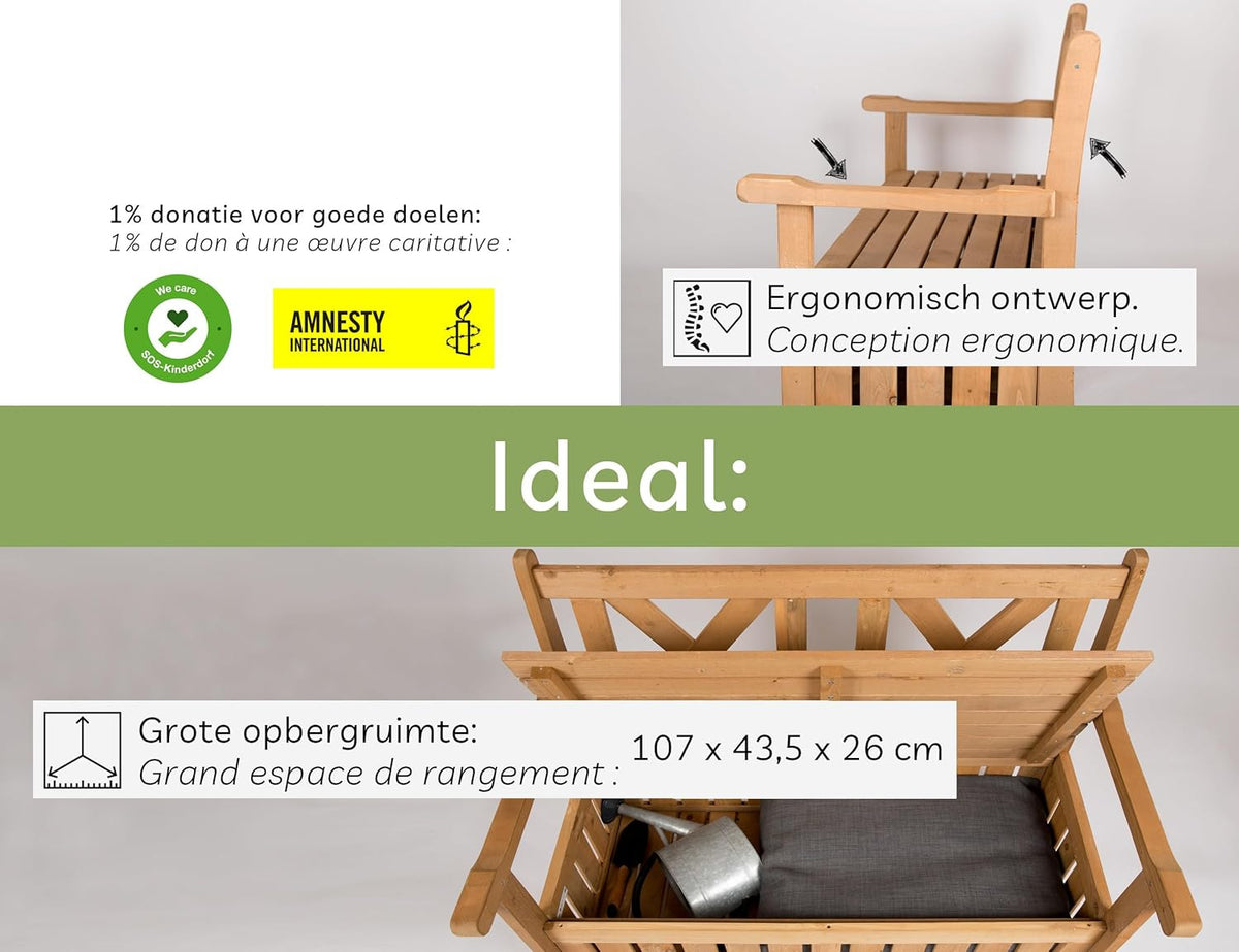 needs&wants® Wooden Garden Bench with Storage Cover OXFORD 600D, 2 Seater Chest Bench Wooden Classic Bench Storage Garden Storage Bench Solid Wood Weatherproof for Outdoor Garden Balcony Patio, - QUORE