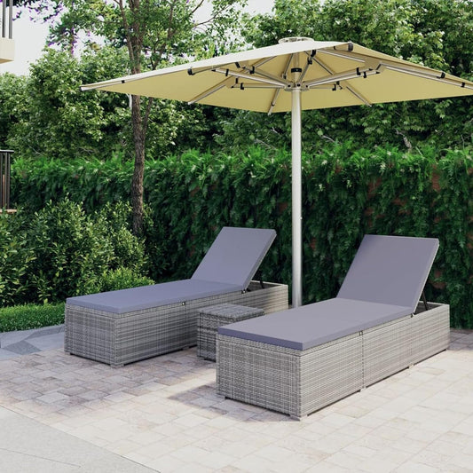 Tidyard 3-piece sun lounger, chaise longue with table, garden chair, rattan lounger, side table, relax chair, beach chair, sun lounger, leisure chair, both sides sunbed are adjustable - QUORE