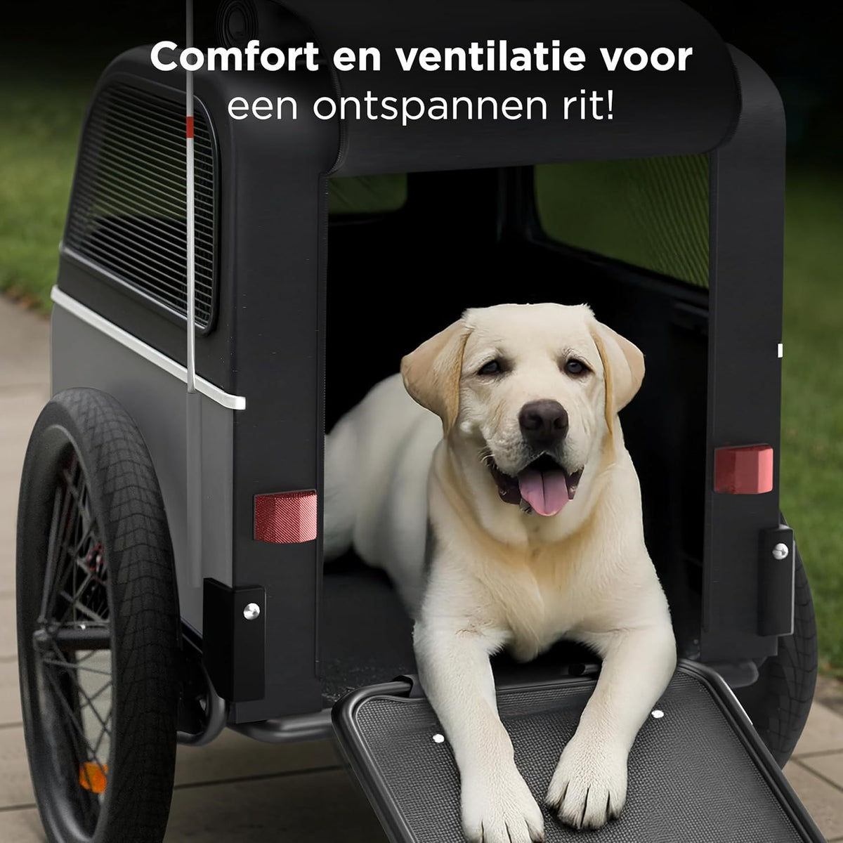 Hondenfietskar XL – Opvouwbare fietskar voor grote hond (tot 45 kg) – Waterdicht, met vering, oprijplaat & comfortabele ruimte – Geschikt voor e-bike