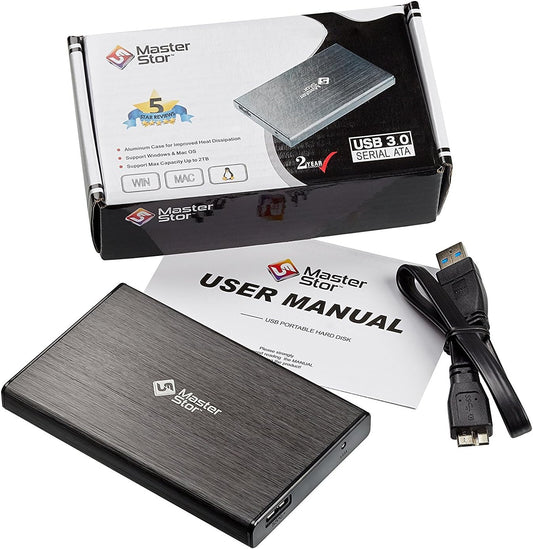 MasterStor 1TB externe harde schijf USB 3.0 ultra snelle harde schijf 2,5-inch draagbare SATA laptop harde schijf zwart (1TB)