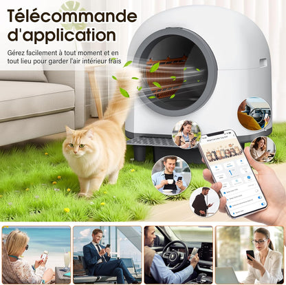 Automatische kattenbak, XXL, 80 liter, zelfreinigende kattentoilet, app-afstandsbediening met meerdere veiligheidssensoren, geurneutralisatie en veiligheidsstopsysteem