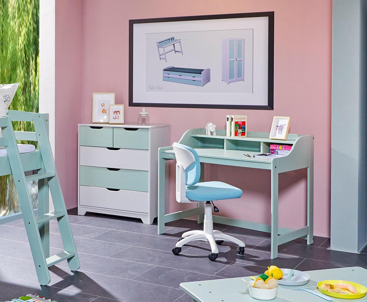 Inter Link - Massief grenen bureau - Computerbureau - Werkplek - Bureau - Stevig, stabiel en tijdloos - Met kabelgat - 110cm x 69cm x 91cm - Saliegroen - Conversation Desk