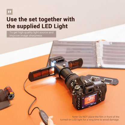 JJC ES-2 filmdigitaliseringsadapter met 6500K USB LED-verlichtingsset, scanner voor het kopiëren van negatieve films converteert 35 mm-negatieven naar digitale JPEG