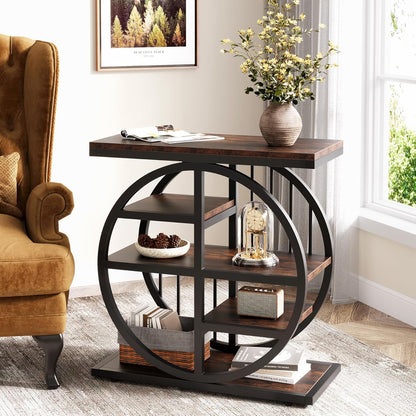 Tribesigns 5 Tier Side Table, Narrow Wood, 60 x 30 cm, Coffee Table, Sofa Table with Metal Frame, Industrial Side Table for Living Room, Tall Narrow Bedside Table for Bedroom
