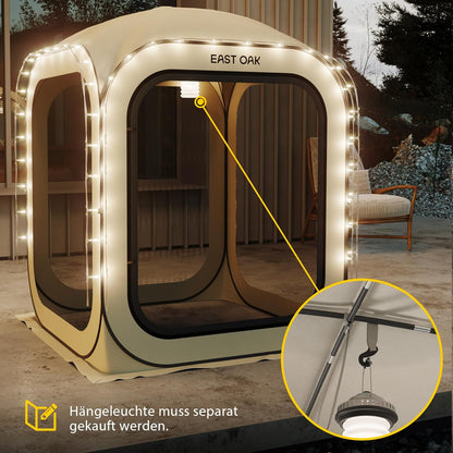 EAST OAK Pop-up tent voor 1-2 personen, mini-paviljoen, opvouwbaar, tent voor camping, tuin, terras, werptent, waterdicht, UPF 50+ uv-bescherming, 360° ventilatie, anti-muggen, met draagtas, beige