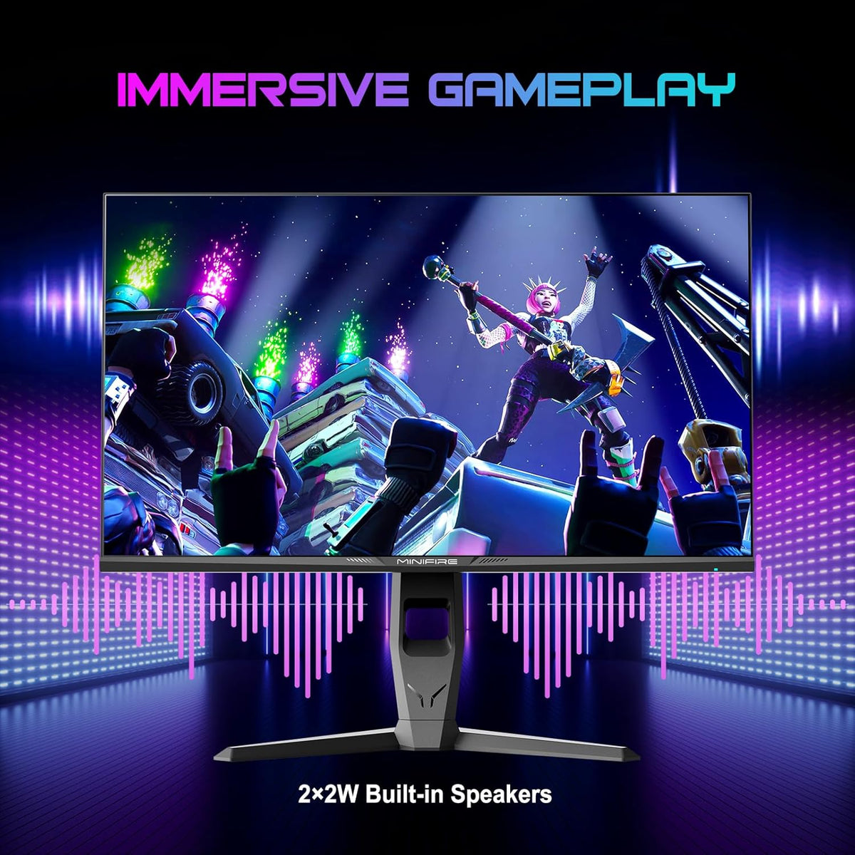 Minifire 27 gaming pc-monitor, 260 Hz, Fast IPS gaming-monitor, QHD 2K 2560 x 1440p, 1 ms, wit display, Freesync, 130% sRGB, HDR10, zwak blauw licht, VESA 100 x 100, 2 x DP1.4/2×HDMI 2.0 - zwart