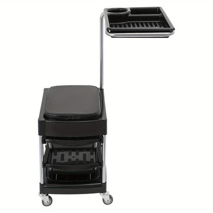 Opbergtrolley – Opbergwagen – Trolley – Beautywagen – Salonwagen – Mobiel Met 3 Uitklapbare Trays – Zwart ABS Met PU Bekleding – 150 Kg Draagkracht – Vergrendelbare Zwenkwielen