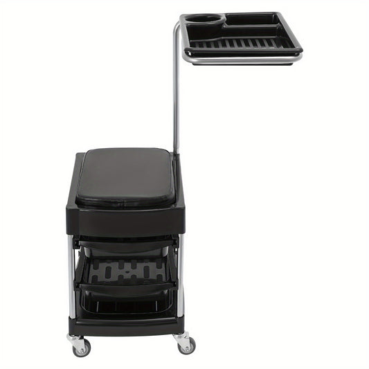 Opbergtrolley – Opbergwagen – Trolley – Beautywagen – Salonwagen – Mobiel Met 3 Uitklapbare Trays – Zwart ABS Met PU Bekleding – 150 Kg Draagkracht – Vergrendelbare Zwenkwielen