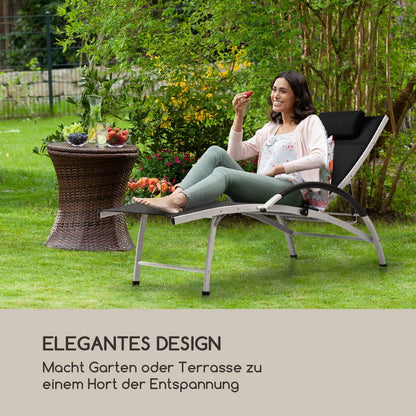 blumfeldt Sun Valley ligbed met kussen - opvouwbaar, aluminium frame, 4-voudig verstelbare rugleuning, Sun Comfort, materiaal: 70% PVC en 30% polyester comfort mesh, zwart