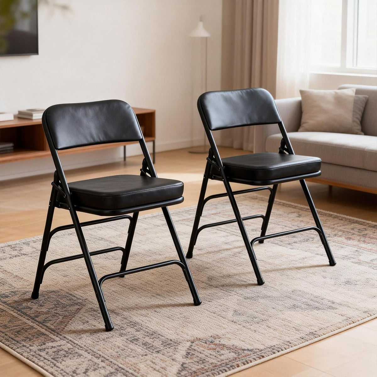 Gepolsterde Vouwstoelen 2-Pack, Zware-Duty Gestoffeerde Opvouwbare Stoel met Metal Frame voor Binnen & Buiten, Trouwerij, Feest, Banquet & Eetkamer (Zwart)