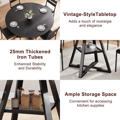 Ronde eettafel voor 2-4 personen, cirkel eettafel met planken, ruimtebesparend houten keuken- en eetkamermeubilair (zwart, 42 inch