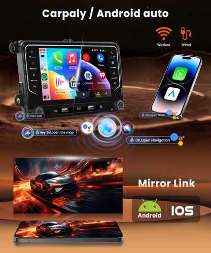 8 Kern 6G + 128G autoradio, Android 15 voor VW Golf 5 6 Passat Jetta Caddy EOS T5 Tiguan Touran CC Polo, 7 inch IPS touchscreen met draadloos Carplay Android Auto GPS Wi-Fi Bluetooth USB FM