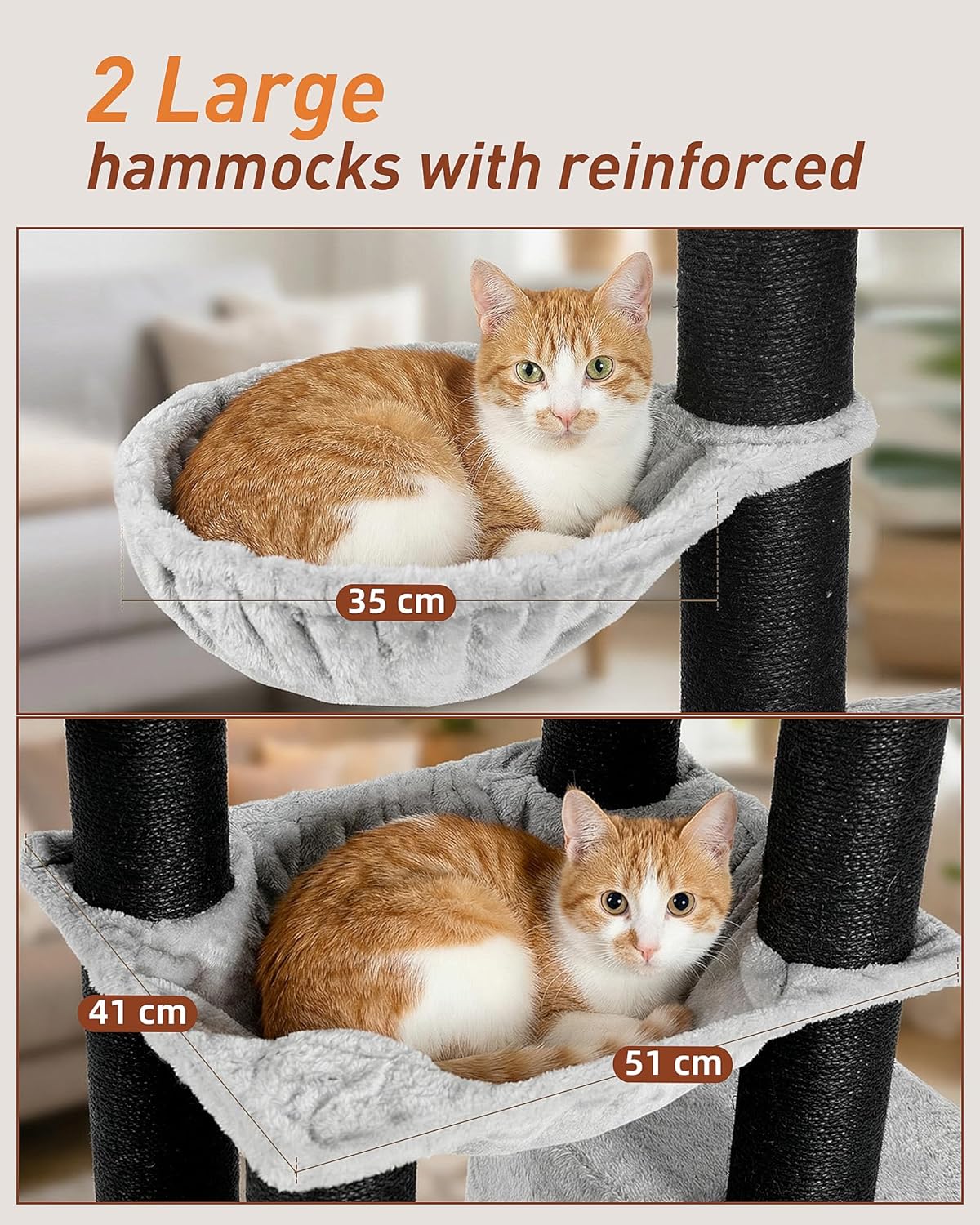 Krabpaal groot, 164 cm krabpaal voor grote katten, stabiel met 11 cm D-stammen, 2 hangmatten, 2 pluche platforms, 2 holletjes, meerlaagse kattenboom voor grote katten zoals Maine-Coon-kat
