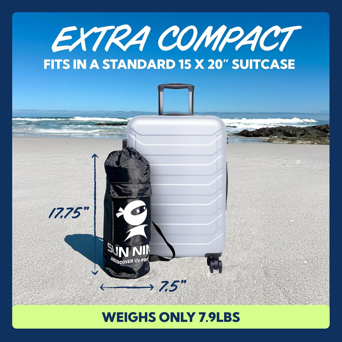 SUN NINJA Mini Beach Tent - UPF50+ Partial Shade Sunshade and Carry Bag - Camping or Beach Portable Pop Up Umbrella Alternative - Easy Installation - 7x7.5ft (2.1x2.3m) - Turquoise