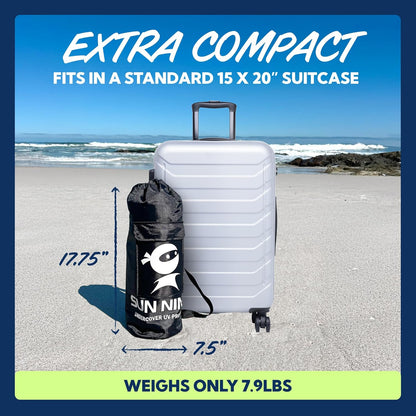 SUN NINJA Mini Beach Tent - UPF50+ Partial Shade Sunshade and Carry Bag - Camping or Beach Portable Pop Up Umbrella Alternative - Easy Installation - 7x7.5ft (2.1x2.3m) - Turquoise