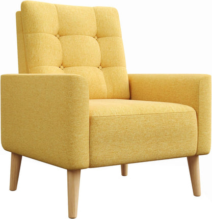Meerveil Fauteuil bank, massief houten poten, moderne badstoel voor slaapkamer, woonkamer, balkon, kantoor, 72 x 72 x 81 cm, geel