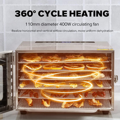 Kwasyo Voedseldroger, BPA-vrij, 30~90 ℃ temperatuurinstelling, max. 24 uur, fruitdroger met gratis receptenboek, droogautomaat voor fruit, groenten, vlees en chili-400W