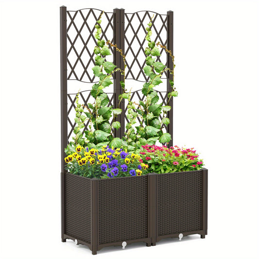Hoogte Moestuinbak – Verhoogde Plantenbak – Kweekbak – Moestuinbak – Kweekbak Met Rek – Zelfwaterend Systeem – Diepe 36 Cm Planterbak – Koffie Kleur