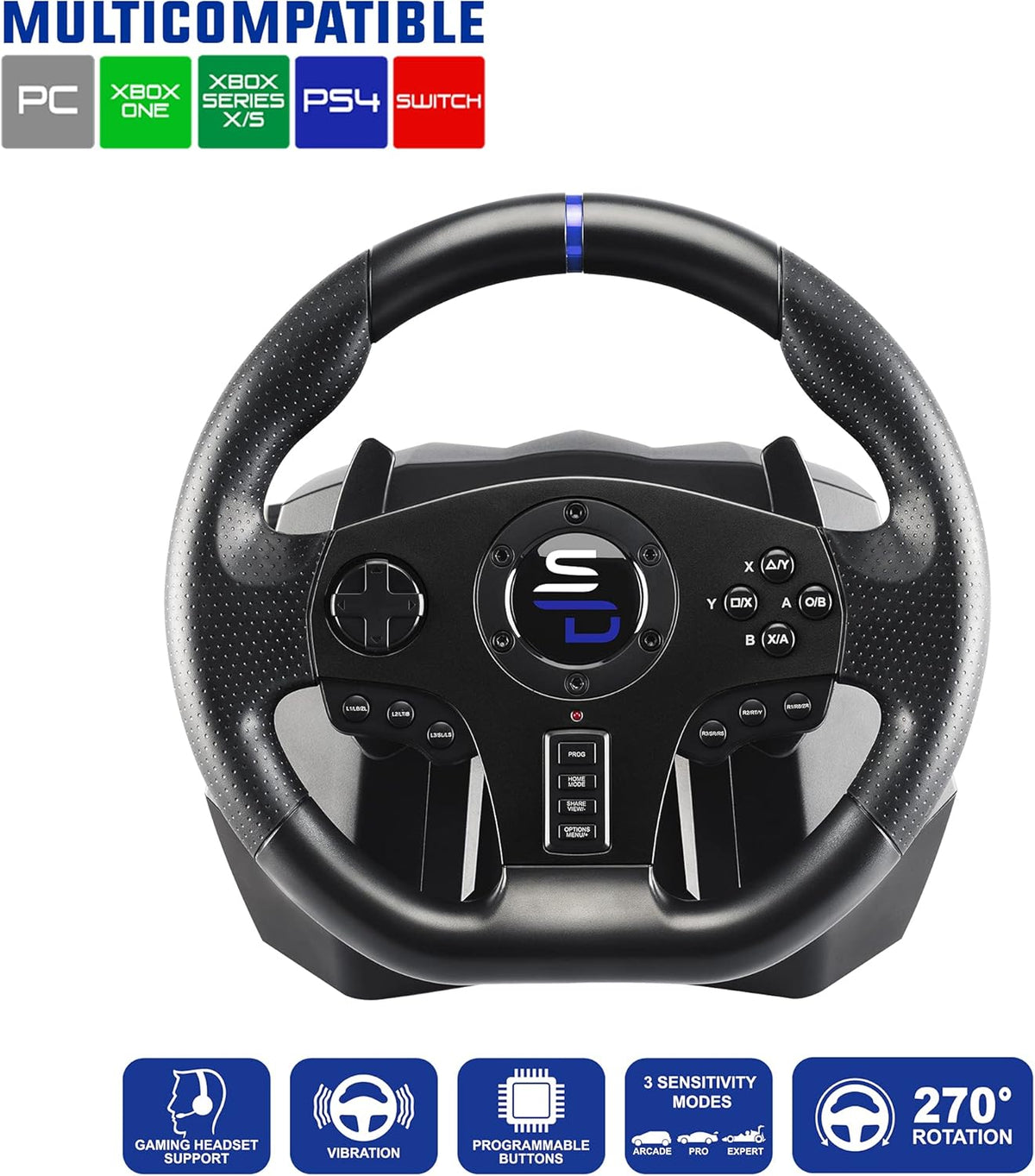 Racewheel – Racestuur – Gaming Stuurwiel – Simracer Stuur – Force Feedback Stuur – Multiplatform Compatibel – Dubbele Vibratiemotor