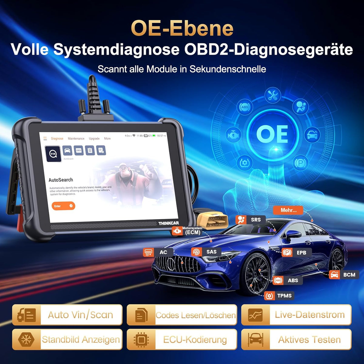 ThinkScan 689 OBD2 diagnoseapparaat, auto met 34 resetfunctie + volledige systeemdiagnose, uitleesapparaat auto voor actief testen, geavanceerde ECU-codering/BI-directionele besturing