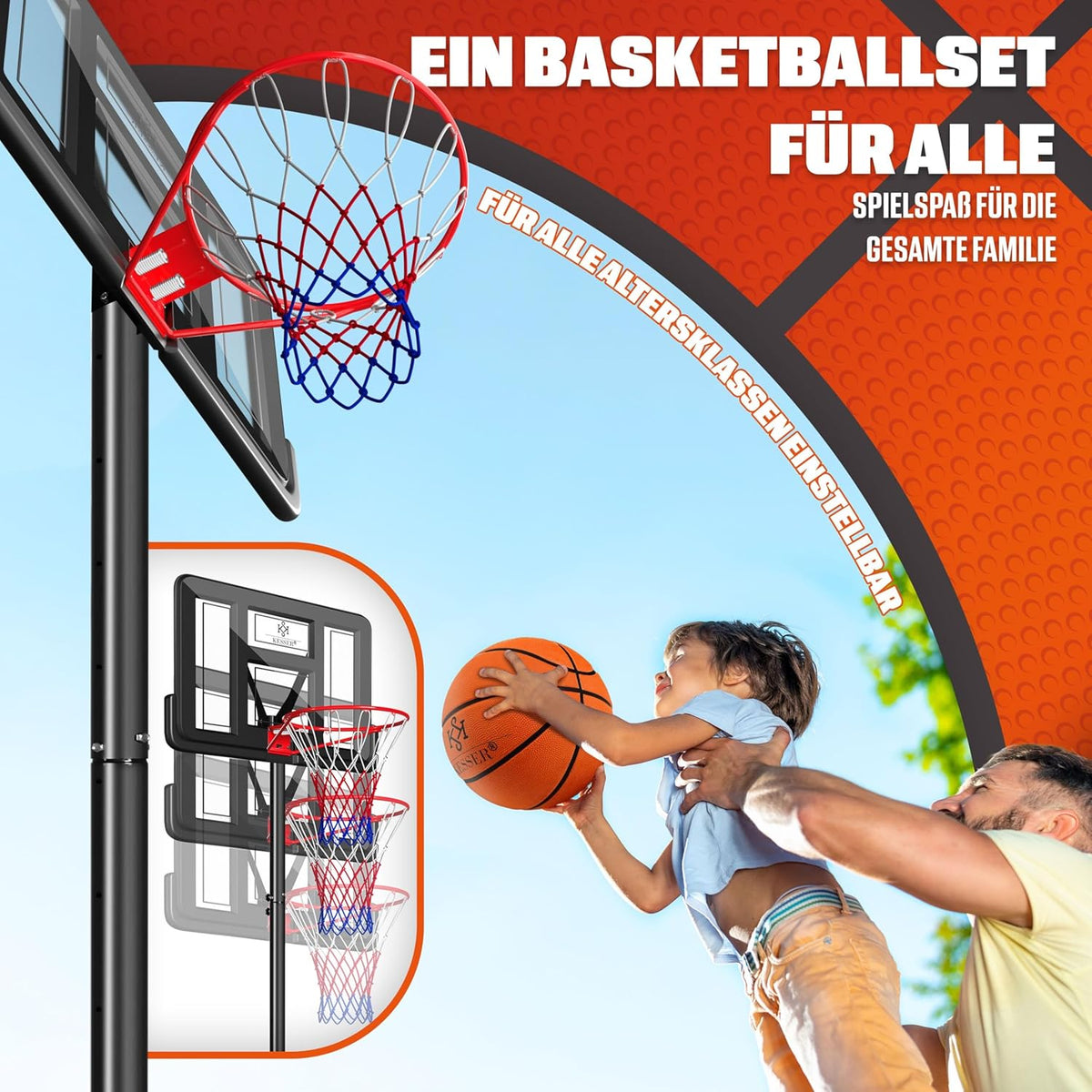 KESSER® Basketball Set Basketball Ring Includes Basketball + Pump and Basketball Stand in Height Adjustable 230cm to 305cm | Outdoor & Indoor Basketball Post - QUORE